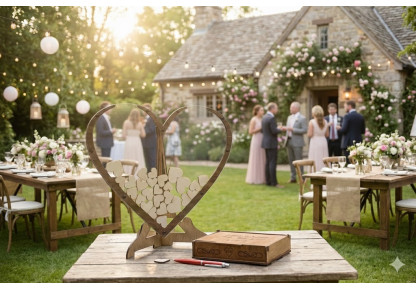 Drewniana Księga Gości Weselnych w Kształcie Serca 3D/100 serc