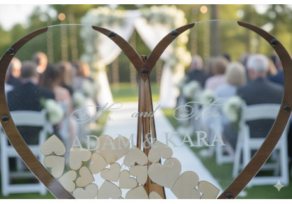 Drewniana Księga Gości Weselnych w Kształcie Serca 3D/100 serc