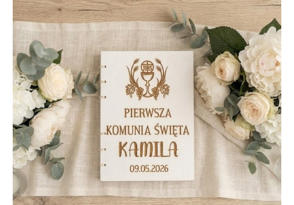 Pierwsza Komunia ,Drewniana Księga, Ksiega Okolicznościowa