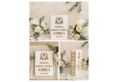 Pierwsza Komunia ,Drewniana Księga, Ksiega Okolicznościowa