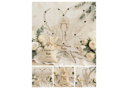 Drewniana Księga Gości I Komunia  w Kształcie Serca 3D/30 serc