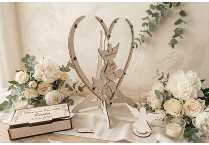 Drewniana Księga Gości I Komunia  w Kształcie Serca 3D/25 skrzydełka