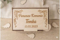 Drewniana Księga Gości I Komunia  w Kształcie Serca 3D/25 skrzydełka