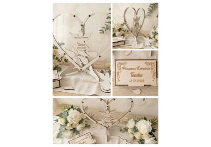 Drewniana Księga Gości I Komunia  w Kształcie Serca 3D/25 skrzydełka