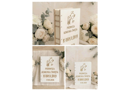 Pierwsza Komunia ,Drewniana Księga, Ksiega Okolicznościowa