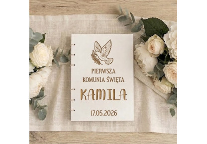 Pierwsza Komunia ,Drewniana Księga, Ksiega Okolicznościowa