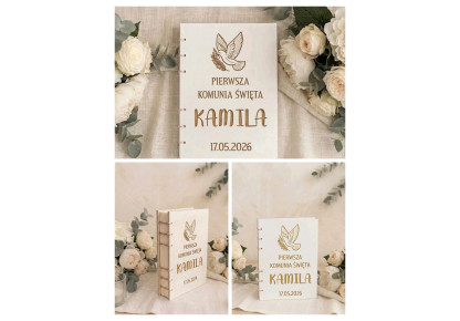 Pierwsza Komunia ,Drewniana Księga, Ksiega Okolicznościowa