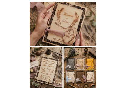 Rustykalne zaproszenia ślubne, Boho ażurowe,Zaproszenia ślubne EKO