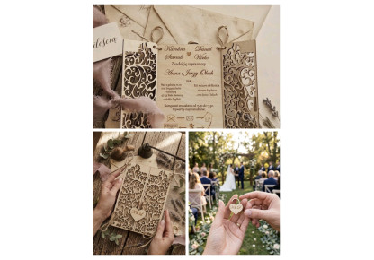 Rustykalne zaproszenia ślubne, Boho ażurowe,Zaproszenia ślubne EKO